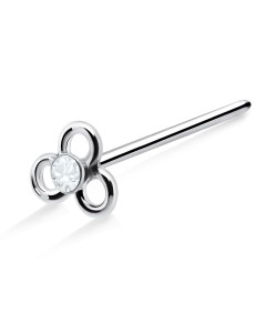 Hollow Flower with Stone Silver Straight Nose Stud NSKA-378